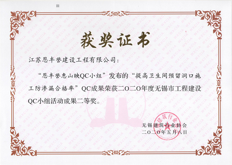 2020年市级QC小组活动成果奖