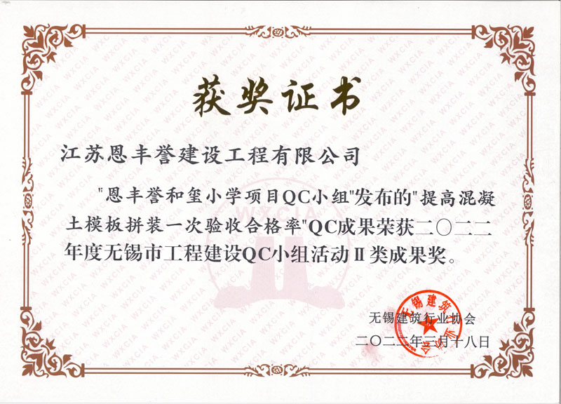 2022年市级QC小组活动成果奖
