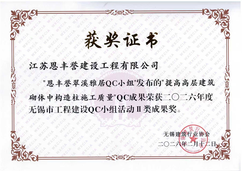 2026年市级QC小组活动成果奖